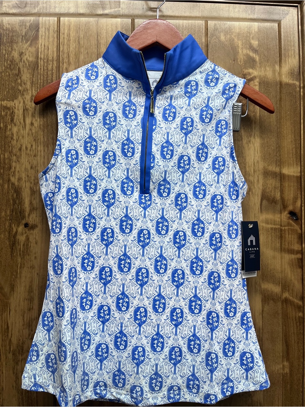 Cabana Life XS Blue Floral Pickleball Paddle 1/4 Zip Sport Top UPF 50+ NWT